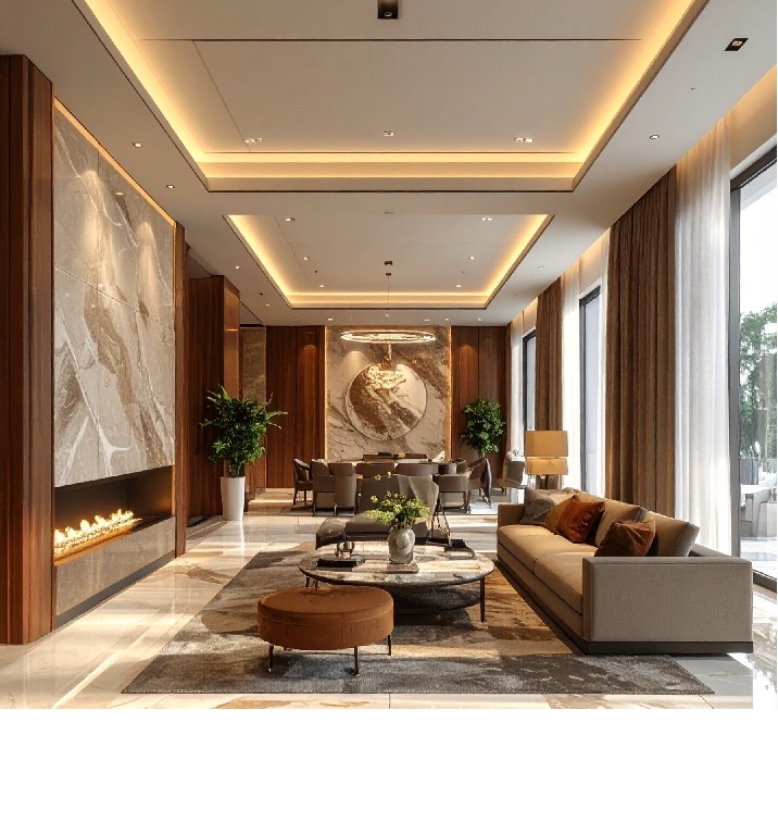 ホテルのロビーに使用された高級感のある内装材サンプル