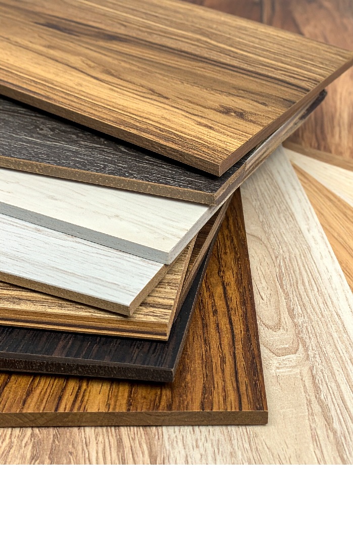 価格帯別化粧板の比較サンプル——メラミン・オレフィン・突板の素材感の違い